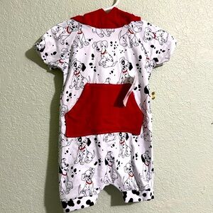 101 Dalmatians bamboo romper with a hoodie & front pocket. Handmade
